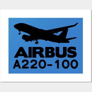 Airbus A220-100 Silhouette Print (Black) Posters and Art